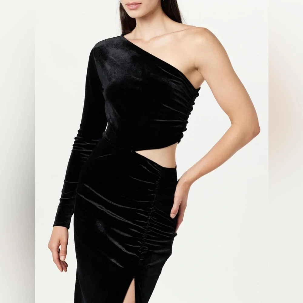 THE DROP LIA ONE SHOULDER CUT OUT VELVET MIDI DRESS NWT XL - Picture 3 of 8